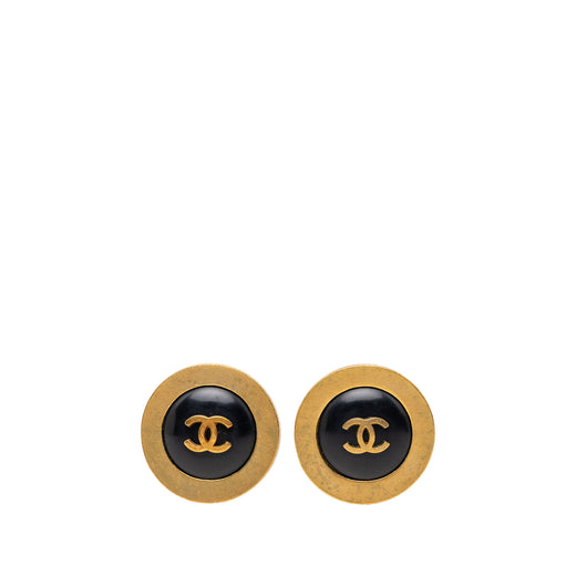 CC Gold Plated Enamel Round Clip On Earrings - Image 1