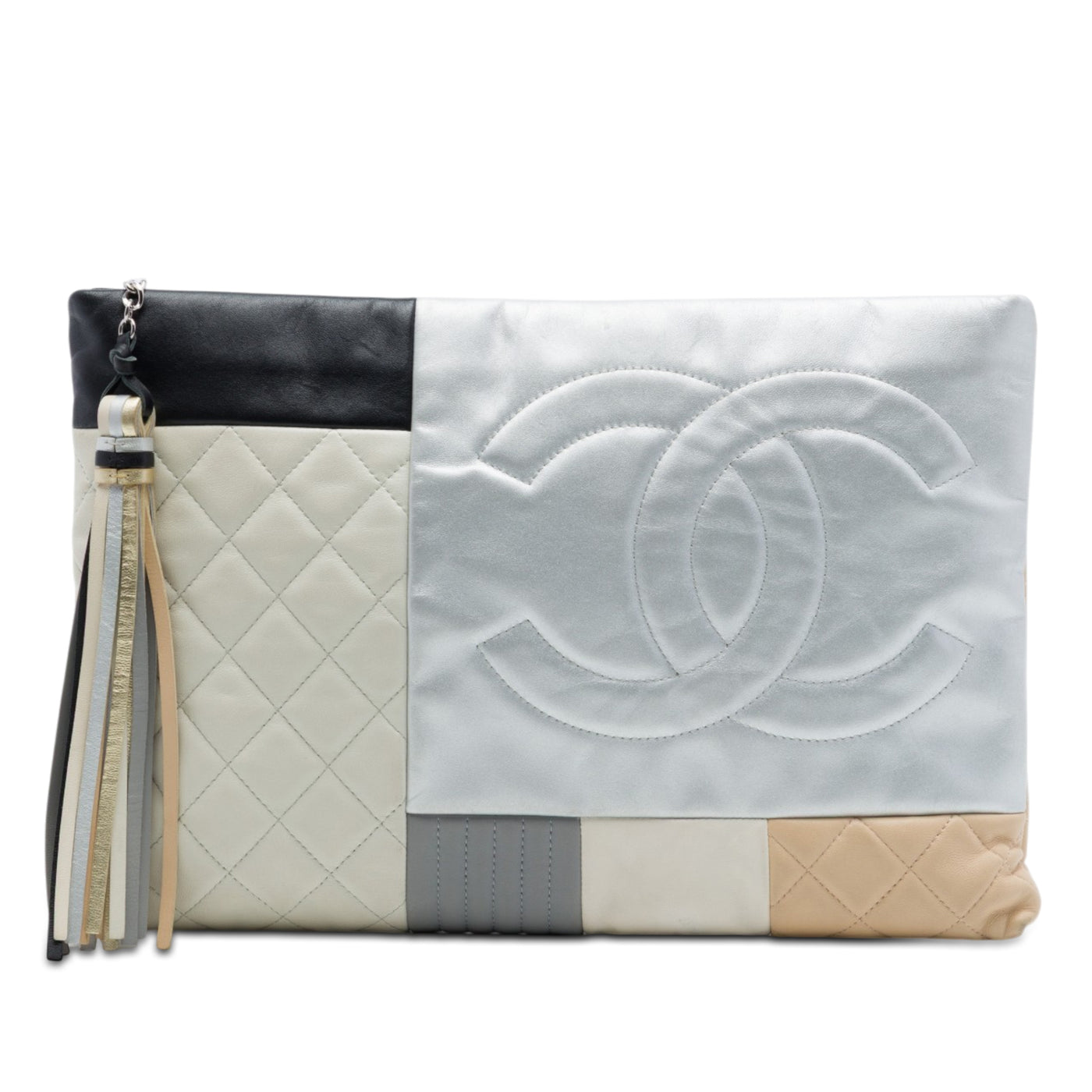 Large Quilted Lambskin Colorblock Patchwork O Case Clutch - Image 1