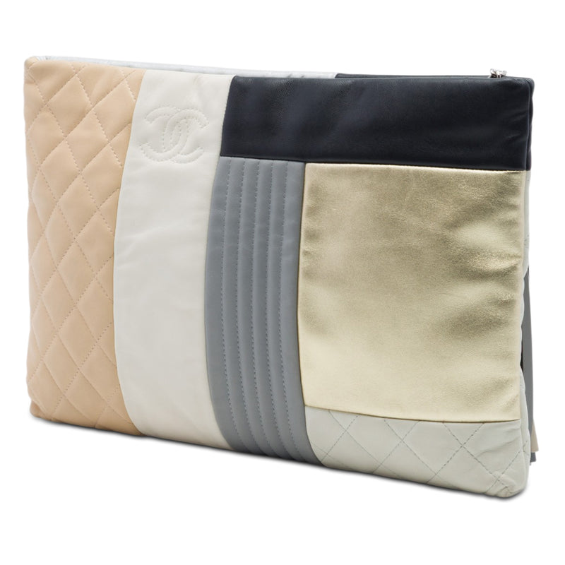 Large Quilted Lambskin Colorblock Patchwork O Case Clutch - Image 2
