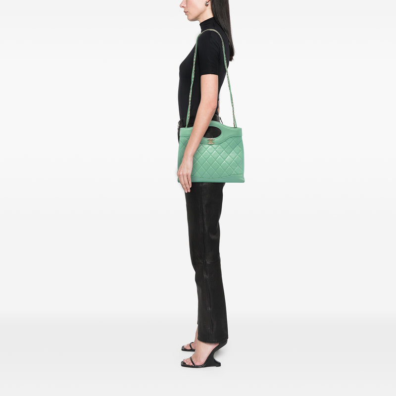 Small Quilted Shiny Lambskin 31 Shopping Bag - Image 6