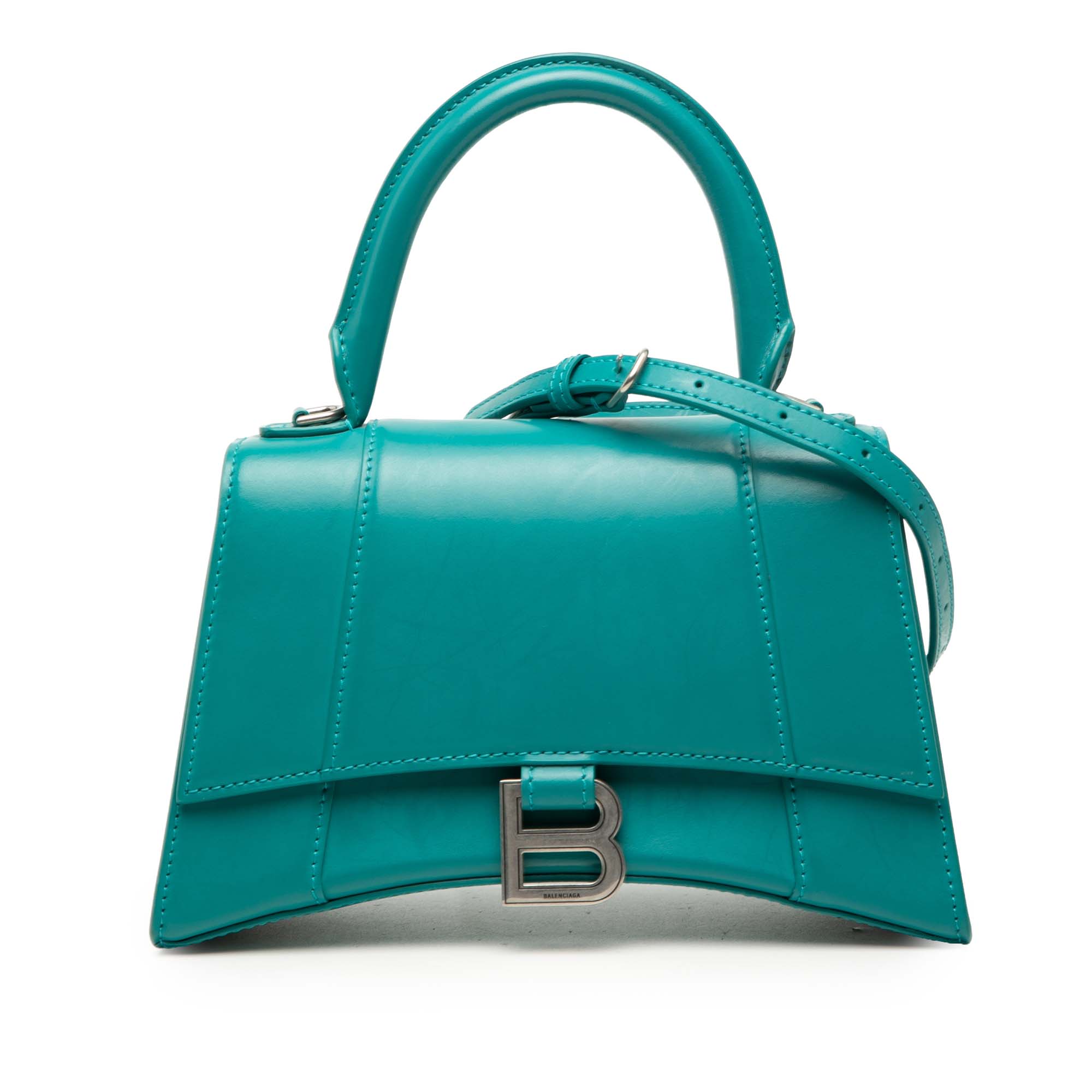 Small Shiny Box Calfskin Hourglass Top Handle Bag - Image 1