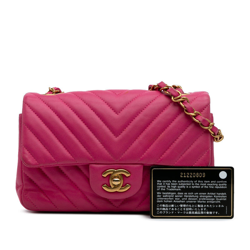 Mini Rectangular Classic Chevron Lambskin Single Flap - Image 12