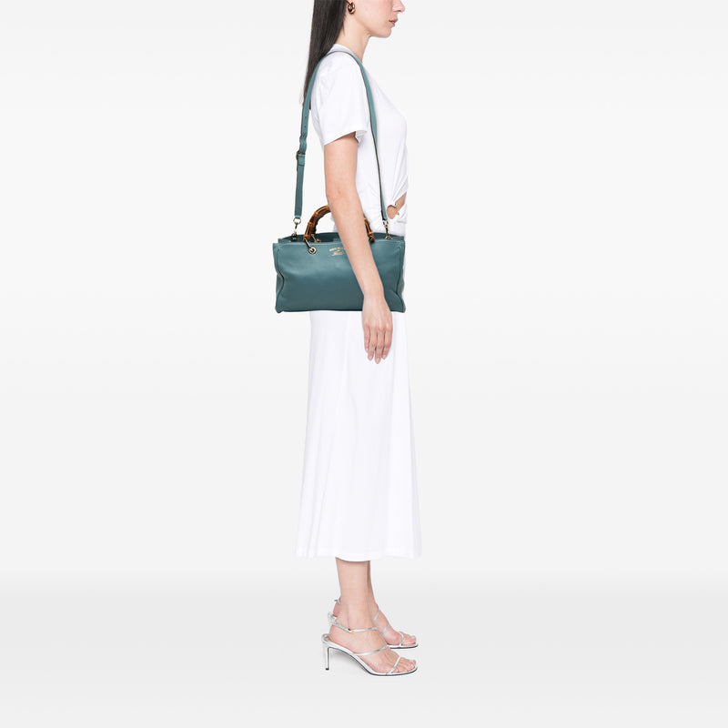 Medium Calfskin Bamboo Shopper Satchel - Image 7