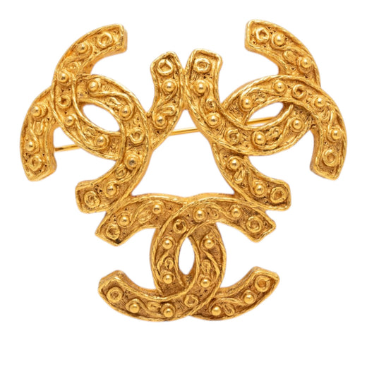 Gold Plated Triple CC Brooch - Image 1