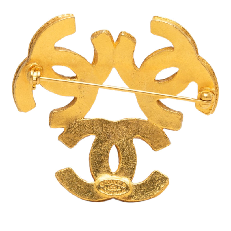 Gold Plated Triple CC Brooch - Image 2