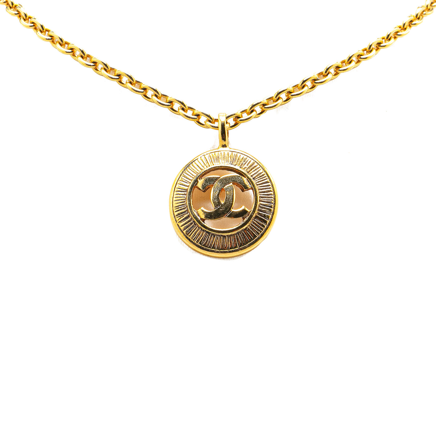 Gold Plated CC Round Pendant Necklace - Image 1