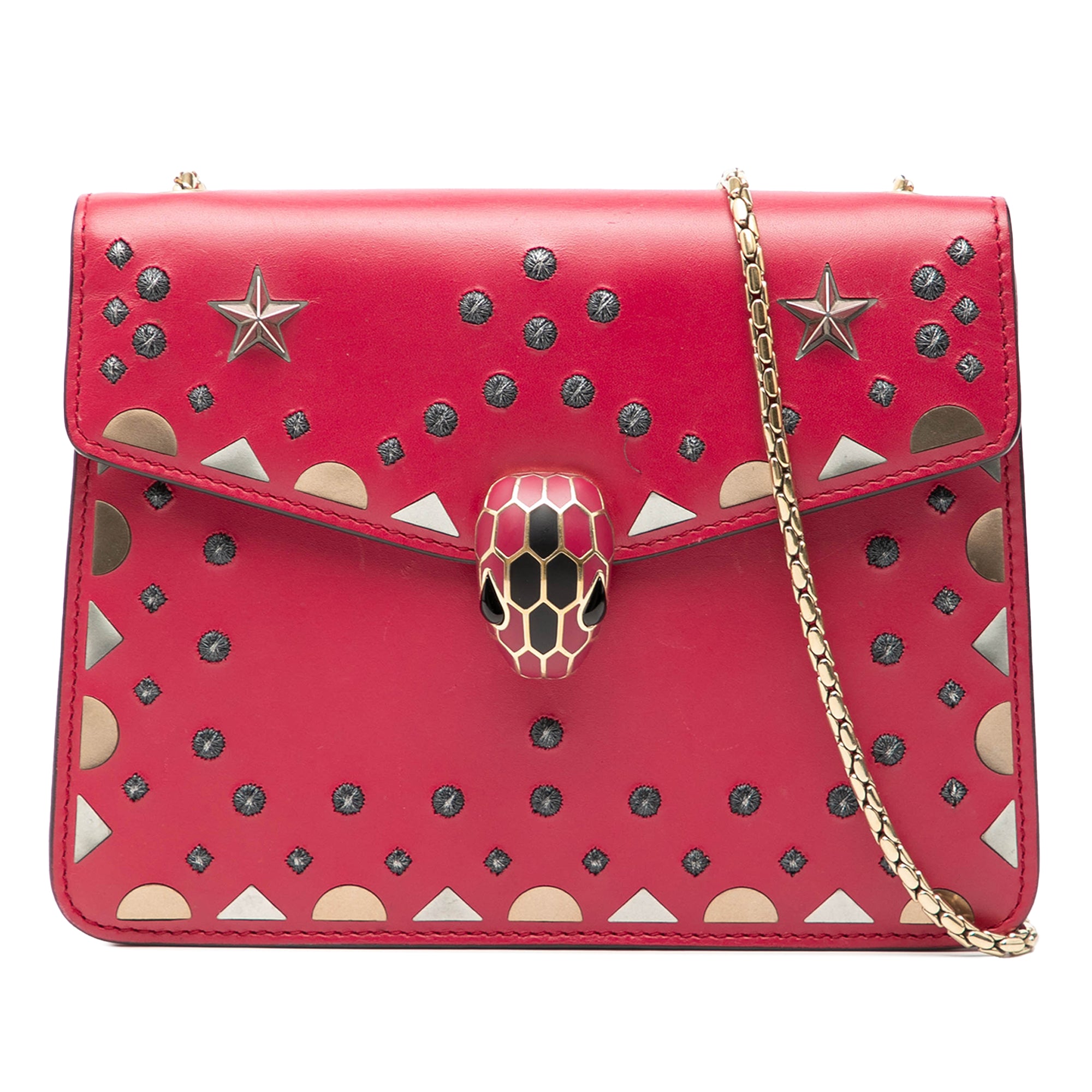 Small Studded Leather Laser Cut Square Serpenti Forever Chain Crossbody - Image 1