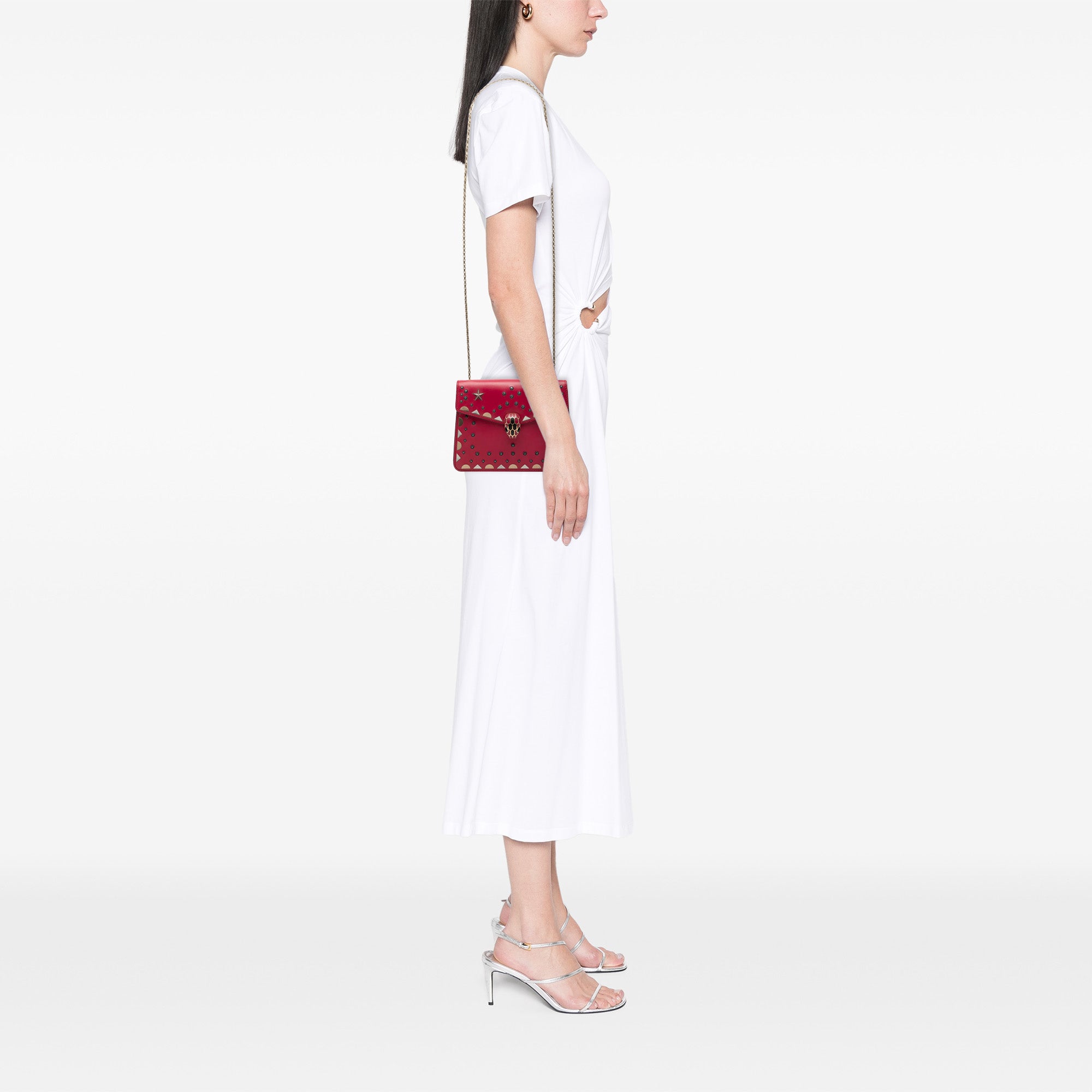 Small Studded Leather Laser Cut Square Serpenti Forever Chain Crossbody - Image 6