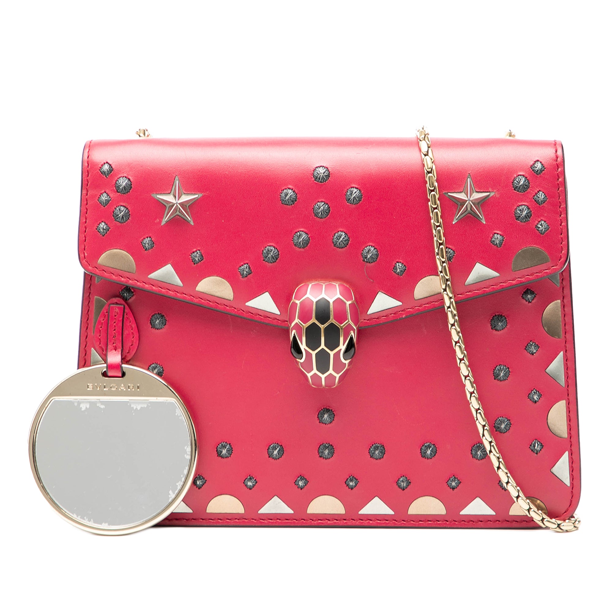 Small Studded Leather Laser Cut Square Serpenti Forever Chain Crossbody - Image 7