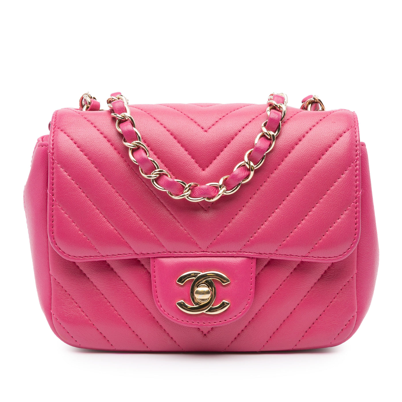 Mini Square Classic Chevron Lambskin Single Flap - Image 1