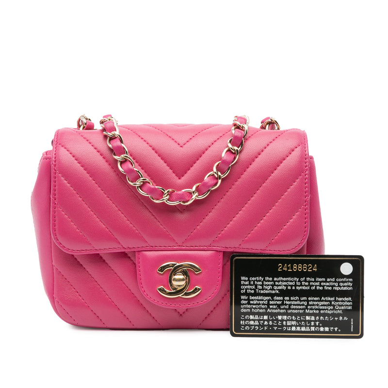Mini Square Classic Chevron Lambskin Single Flap - Image 10