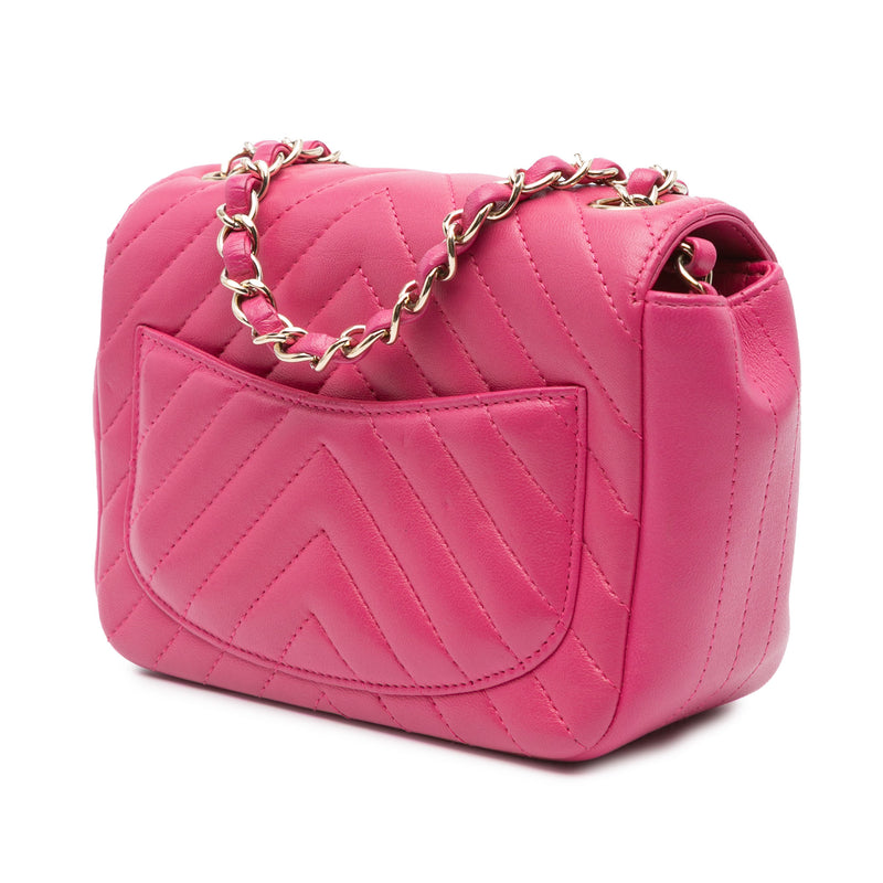 Mini Square Classic Chevron Lambskin Single Flap - Image 2