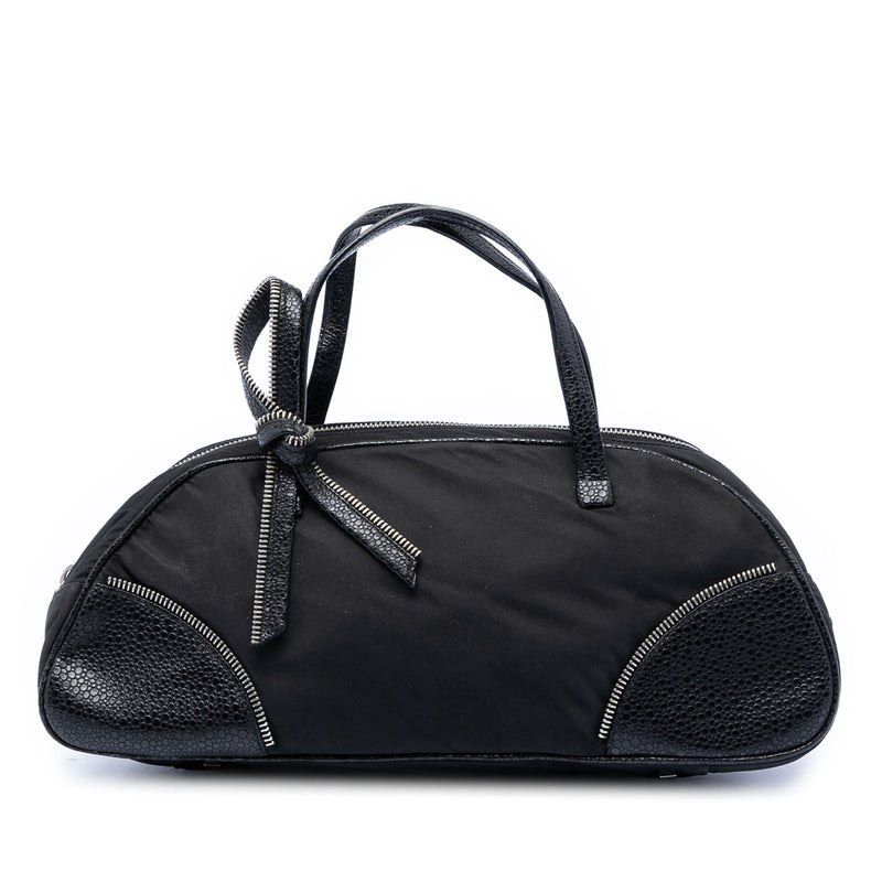 Nylon and Calfskin Bow Handbag