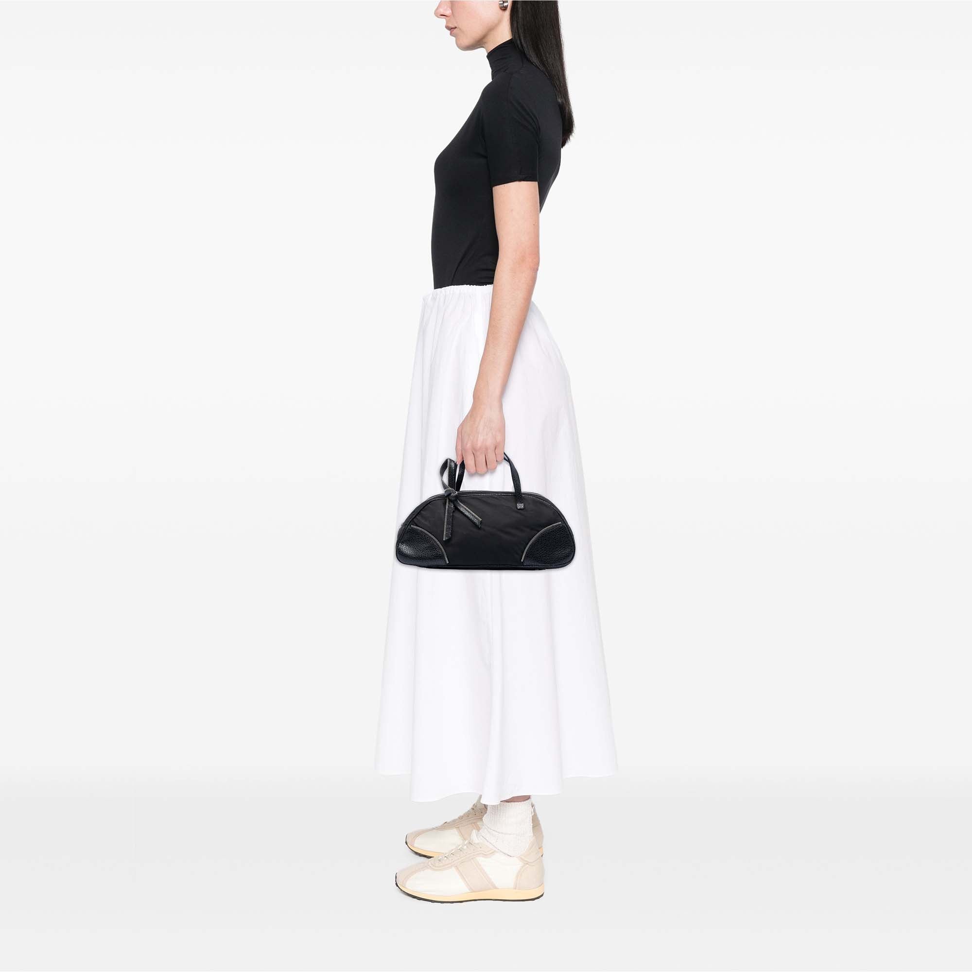 Nylon and Calfskin Bow Handbag - Image 7