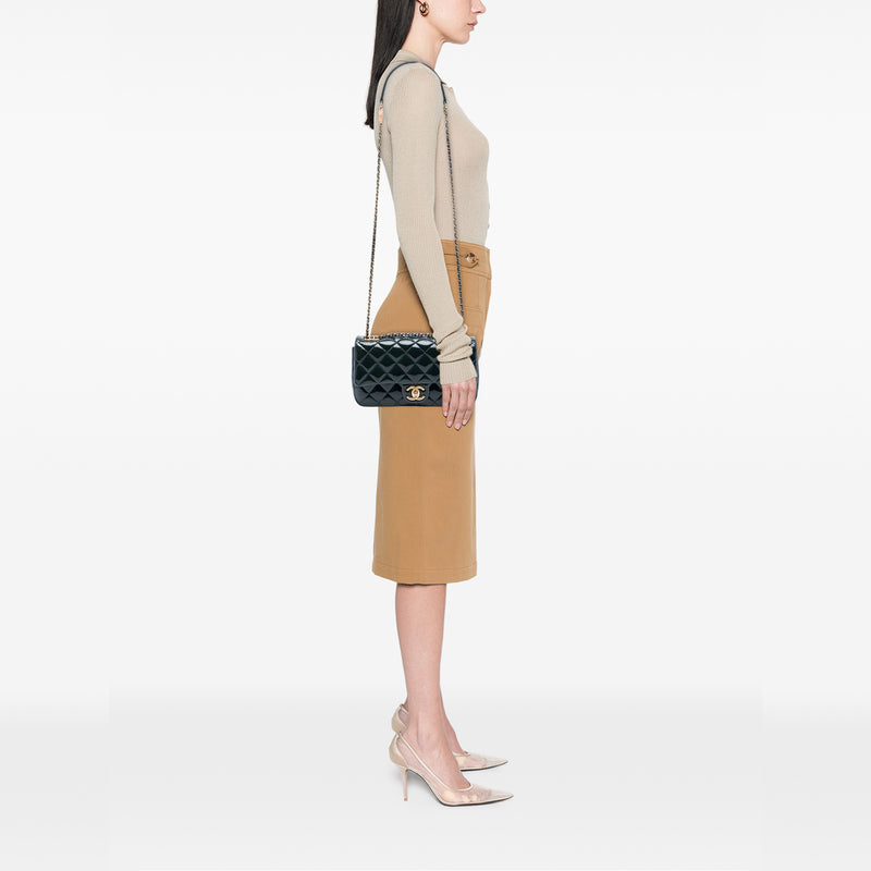 Paris Salzburg Medium Patent and Goatskin CC Eyelet Flap - Image 6