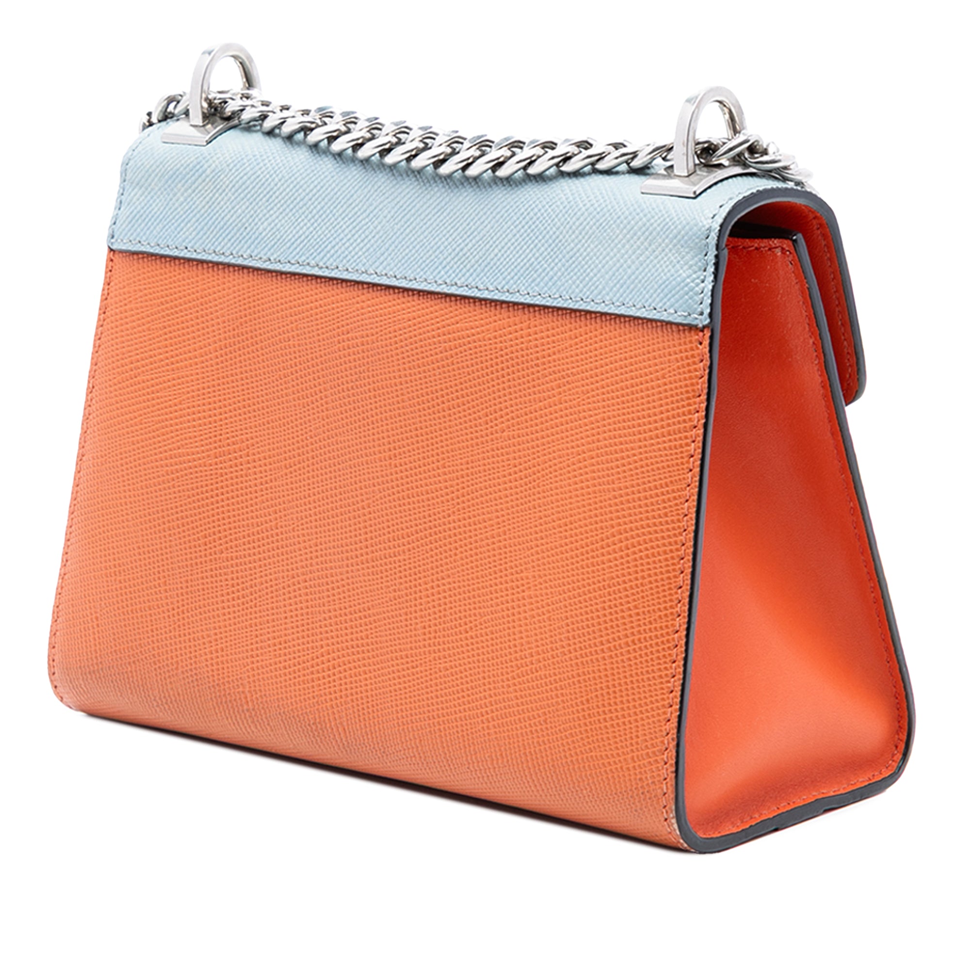 Bicolor Saffiano Cuir Monochrome Robot Patches Envelope Chain Flap - Image 2