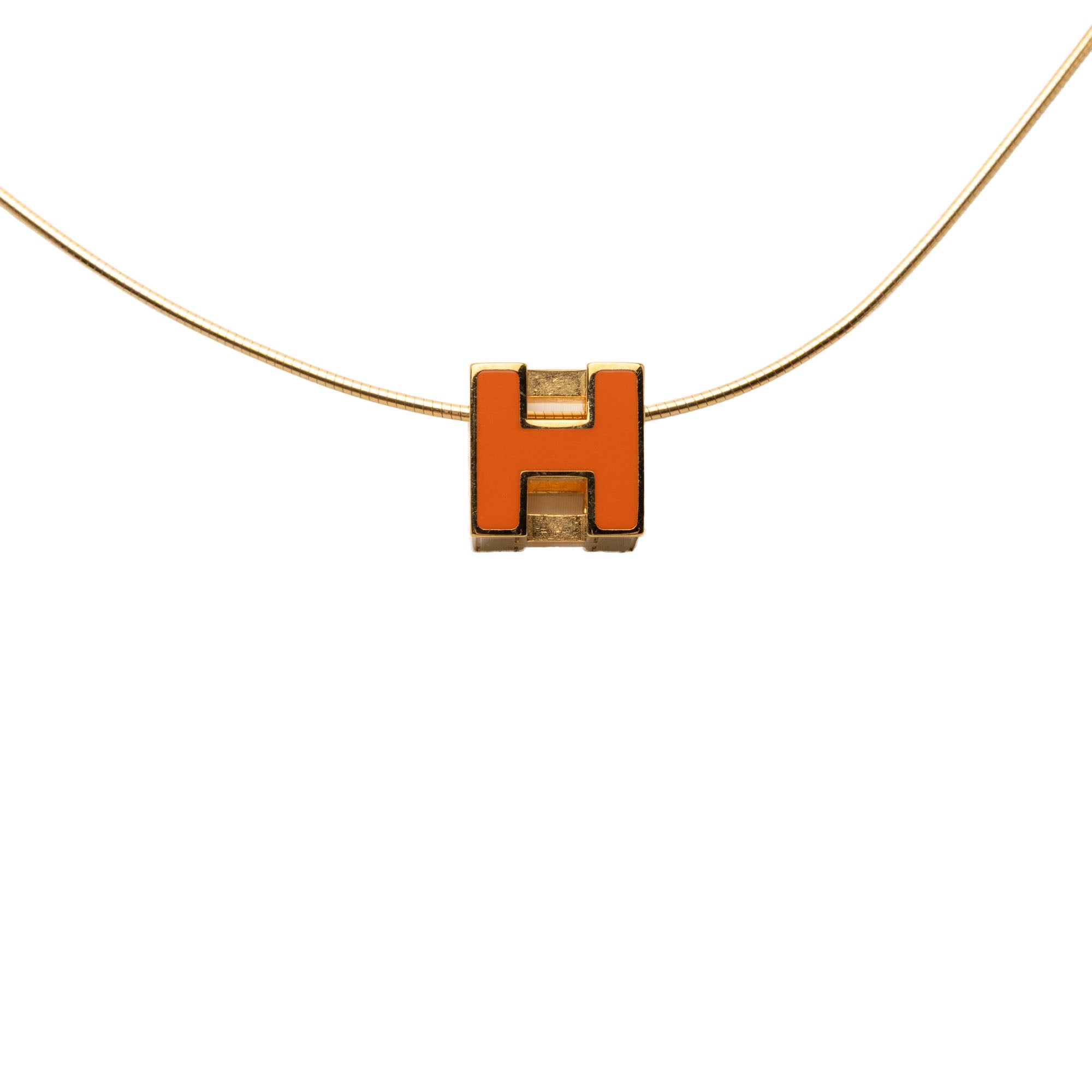 Gold Plated and Enamel Cage d H Pendant Necklace - Image 1