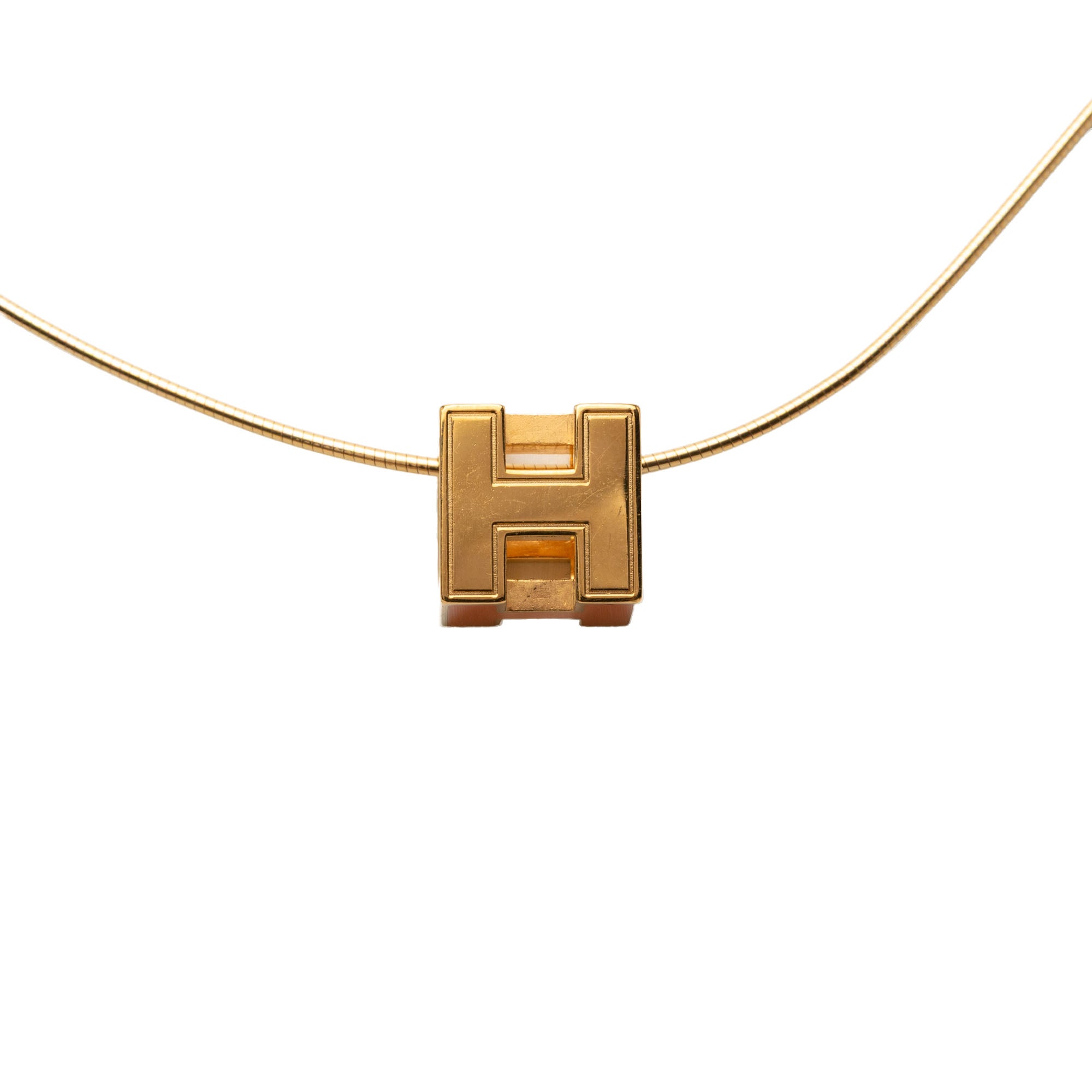 Gold Plated and Enamel Cage d H Pendant Necklace - Image 2
