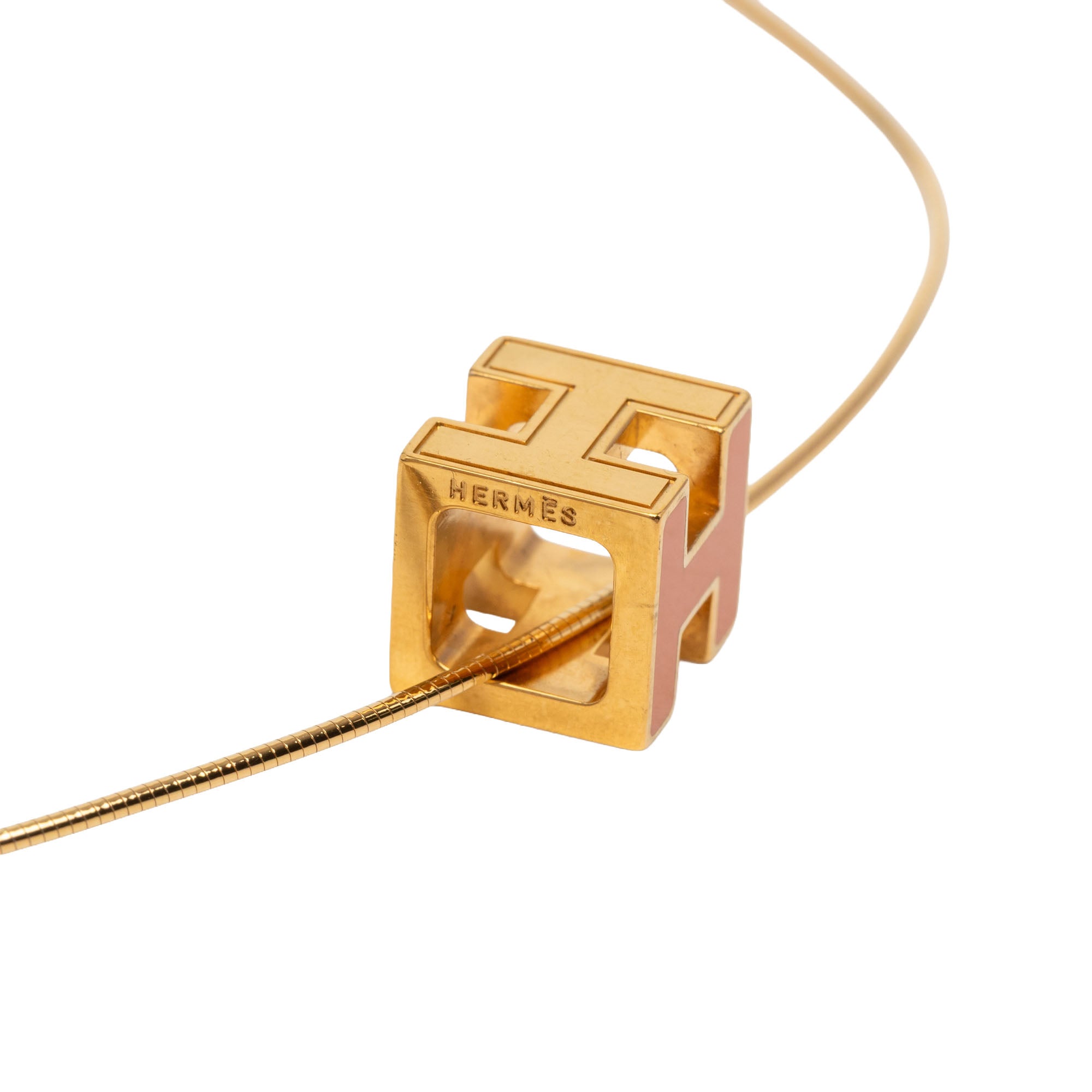 Gold Plated and Enamel Cage d H Pendant Necklace - Image 3