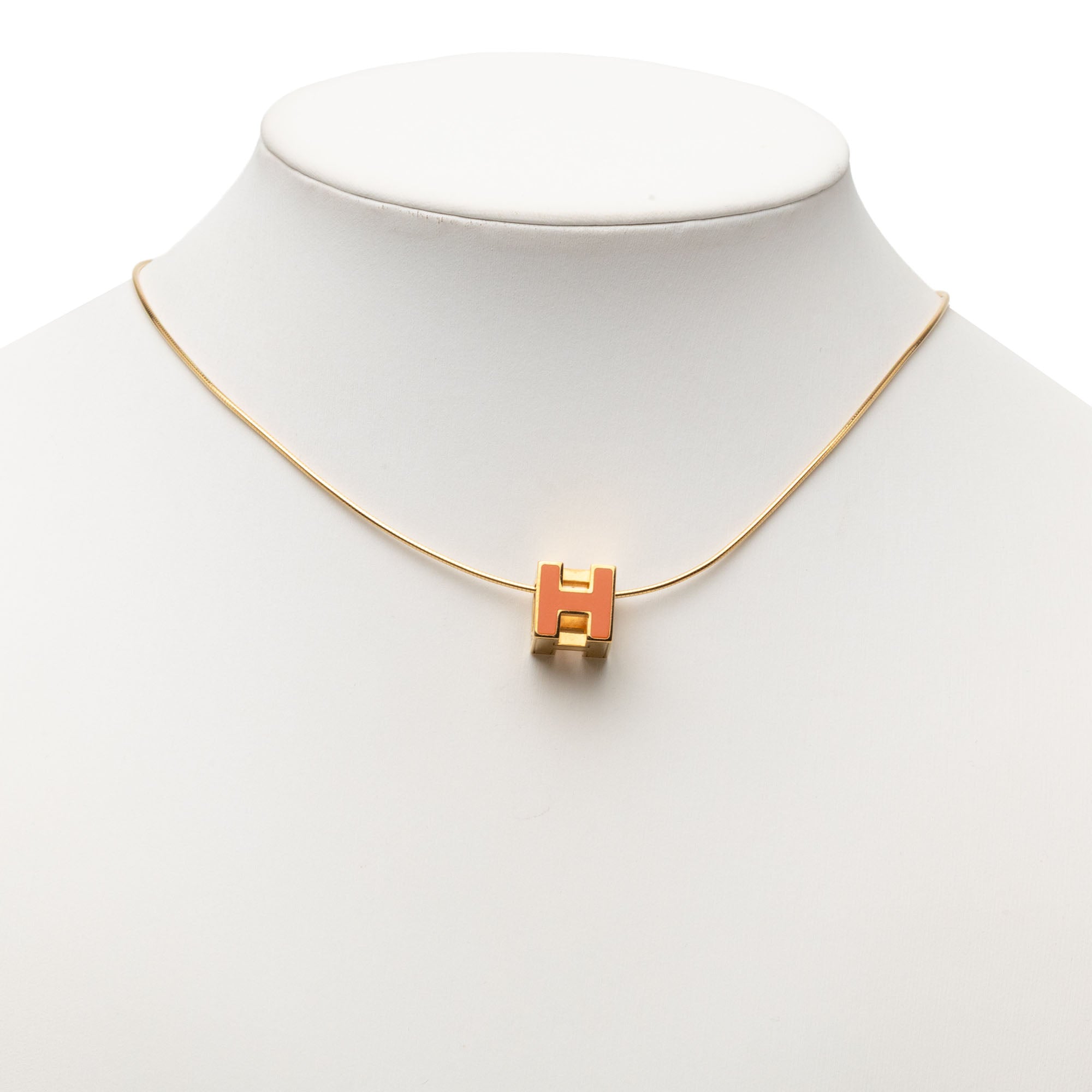 Gold Plated and Enamel Cage d H Pendant Necklace - Image 5