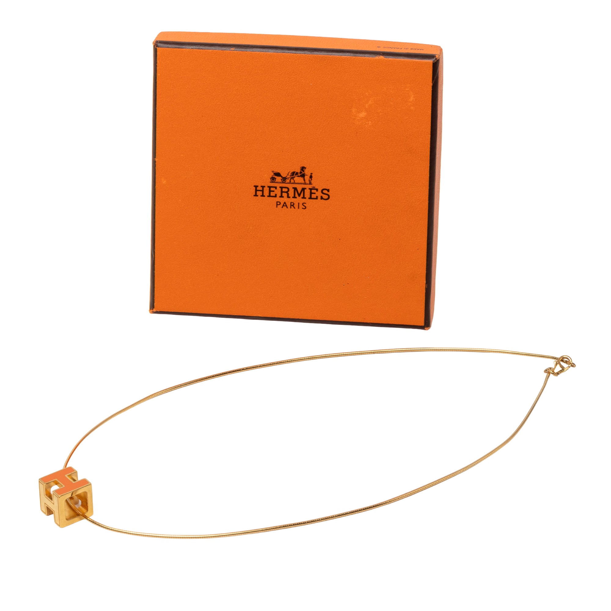 Gold Plated and Enamel Cage d H Pendant Necklace - Image 6