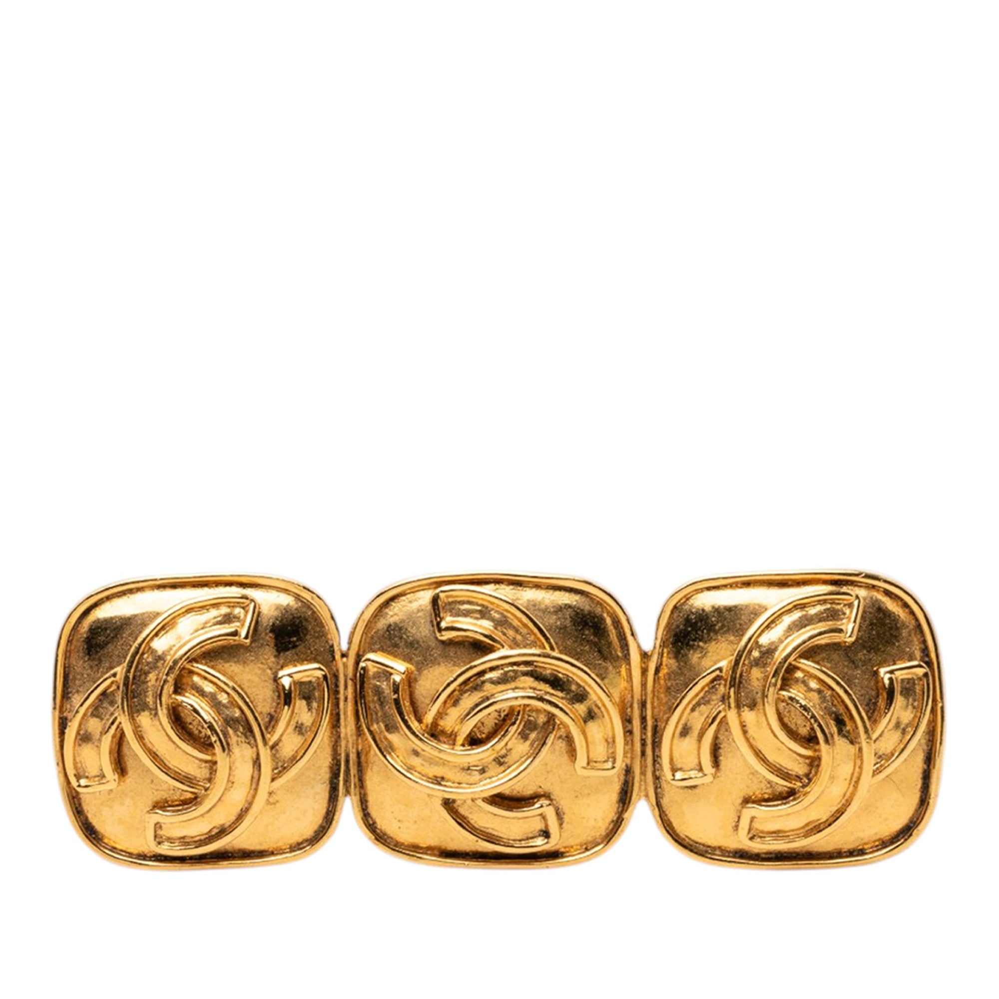 Gold Plated Triple CC Brooch - Image 1