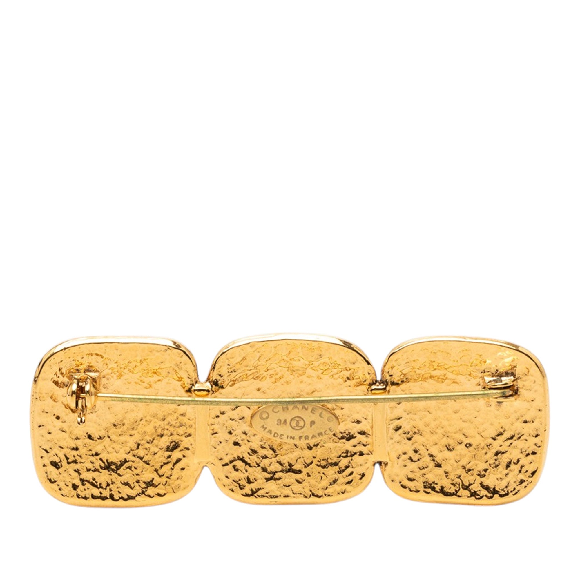 Gold Plated Triple CC Brooch - Image 2