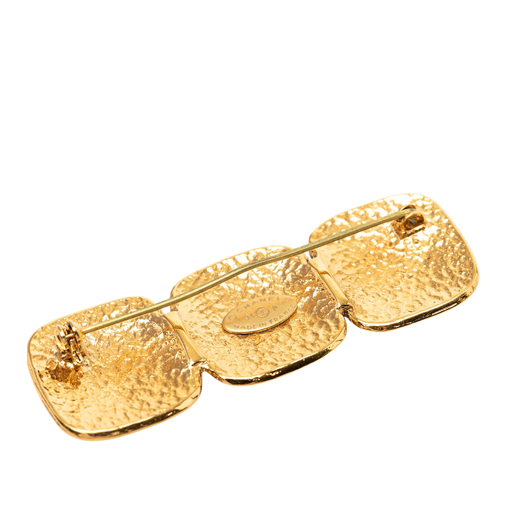 Gold Plated Triple CC Brooch - Image 3