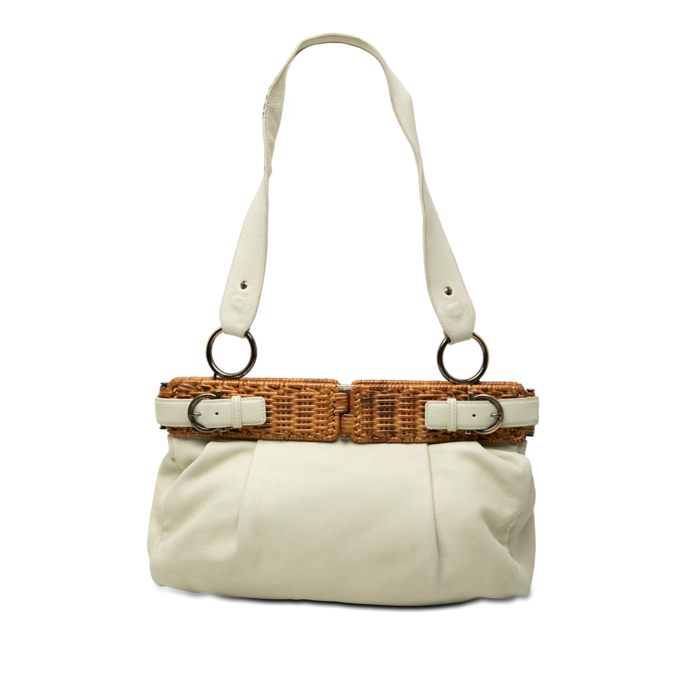 Leather and Wicker Shoulder Bag - Image 1