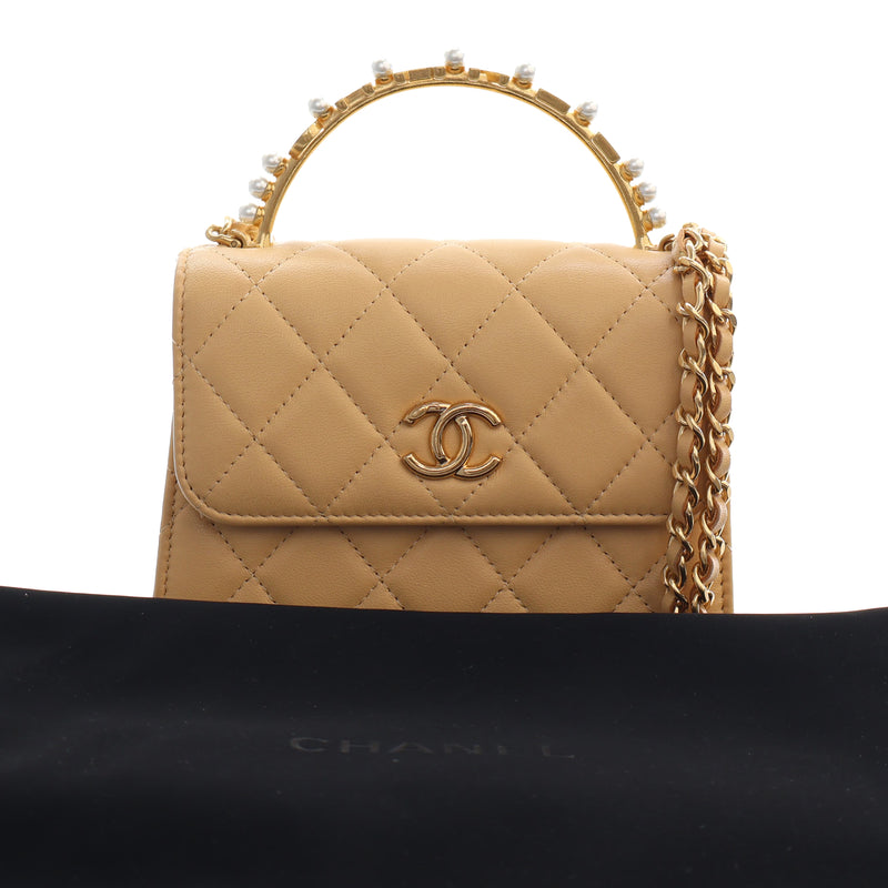 CC Quilted Lambskin Faux Pearl Top Handle Flap - Image 14