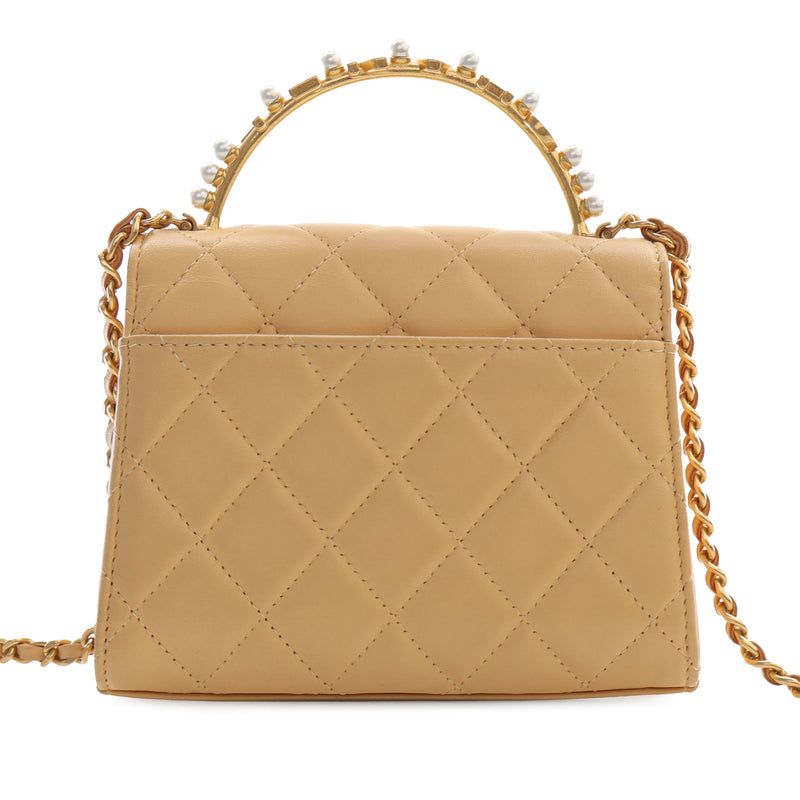 CC Quilted Lambskin Faux Pearl Top Handle Flap - Image 2