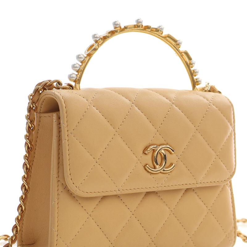 CC Quilted Lambskin Faux Pearl Top Handle Flap - Image 7