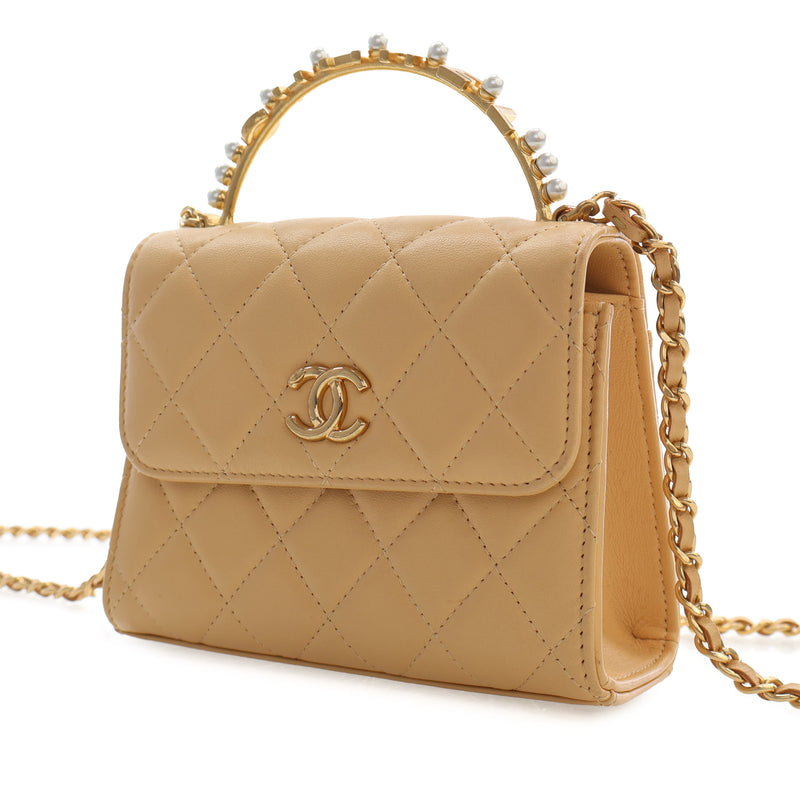 CC Quilted Lambskin Faux Pearl Top Handle Flap - Image 8