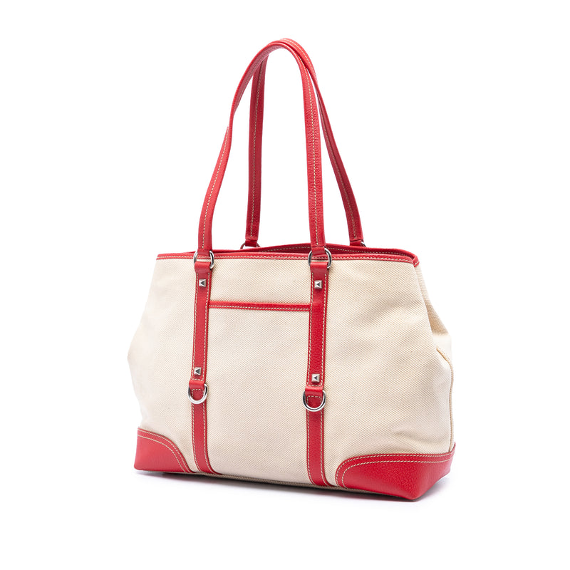 Studded Leather Trimmed Canvas Front Pocket Tote - Image 2