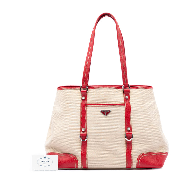 Studded Leather Trimmed Canvas Front Pocket Tote - Image 7