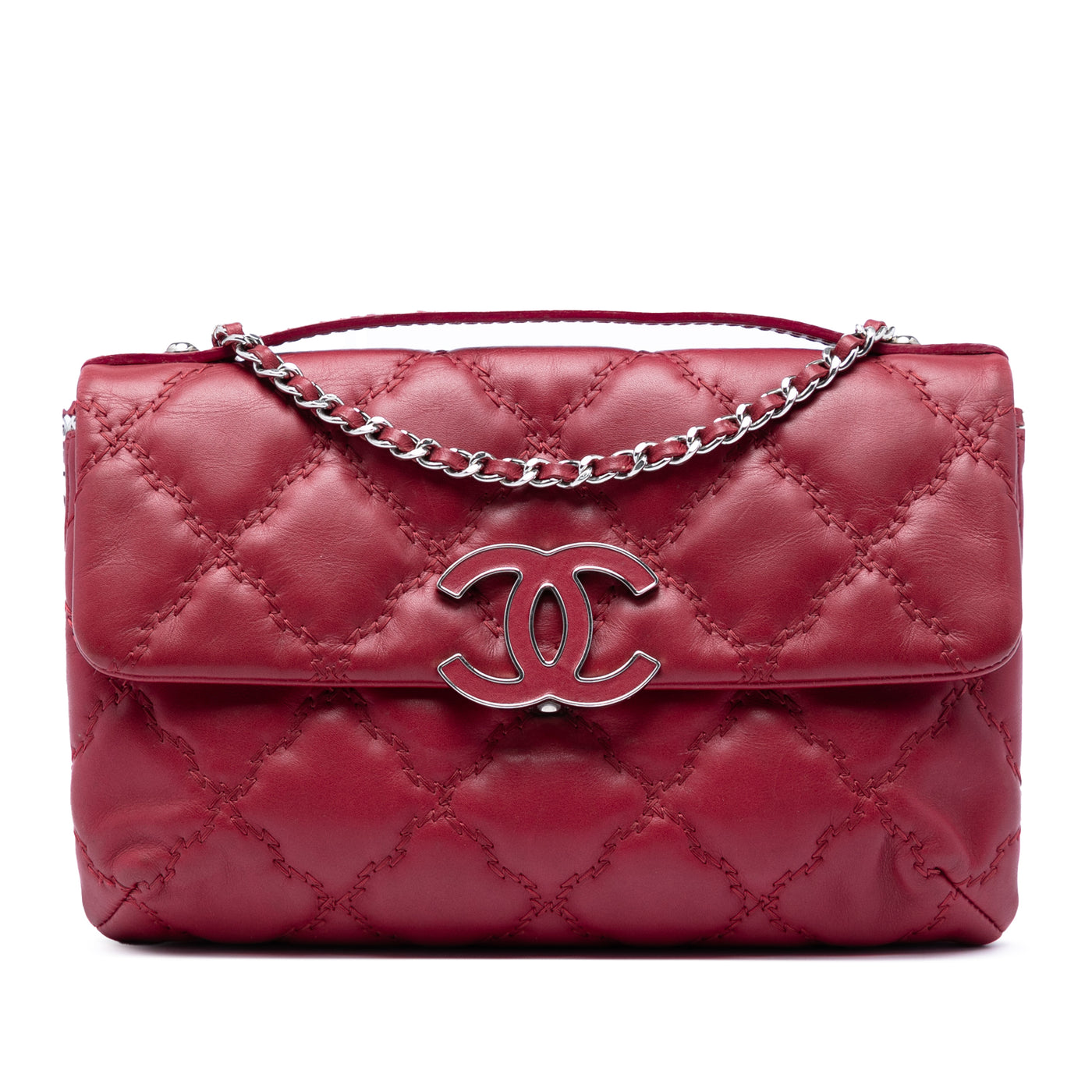 Quilted Calfskin Double Stitch Hamptons Clutch with Chain - Image 1