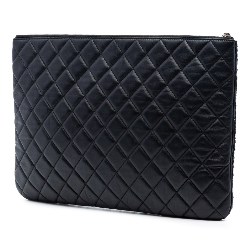 Large Quilted Tweed and Lambskin Camellia O Case Clutch - Image 2