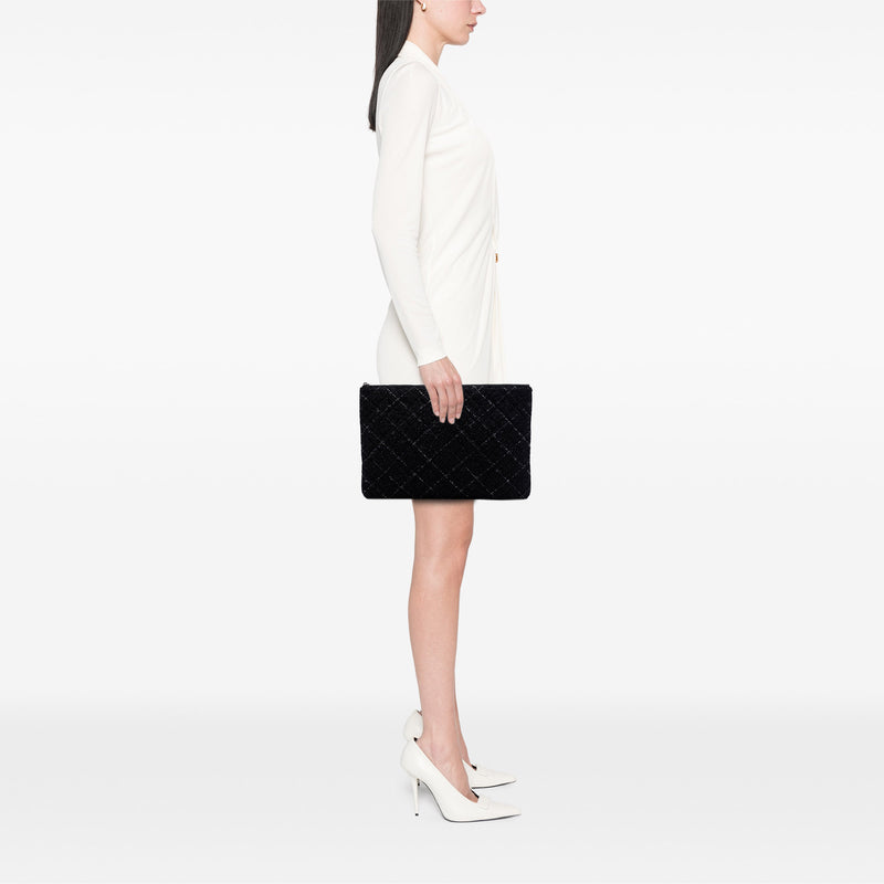 Large Quilted Tweed and Lambskin Camellia O Case Clutch - Image 7