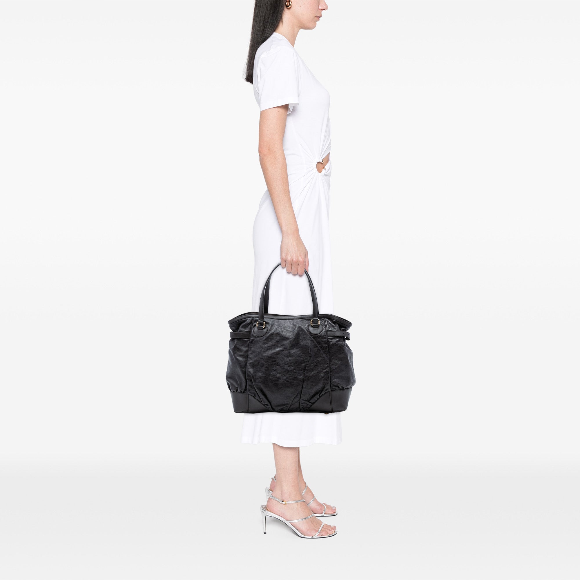 Embossed Leather Horsebit Full Moon Tote - Image 7