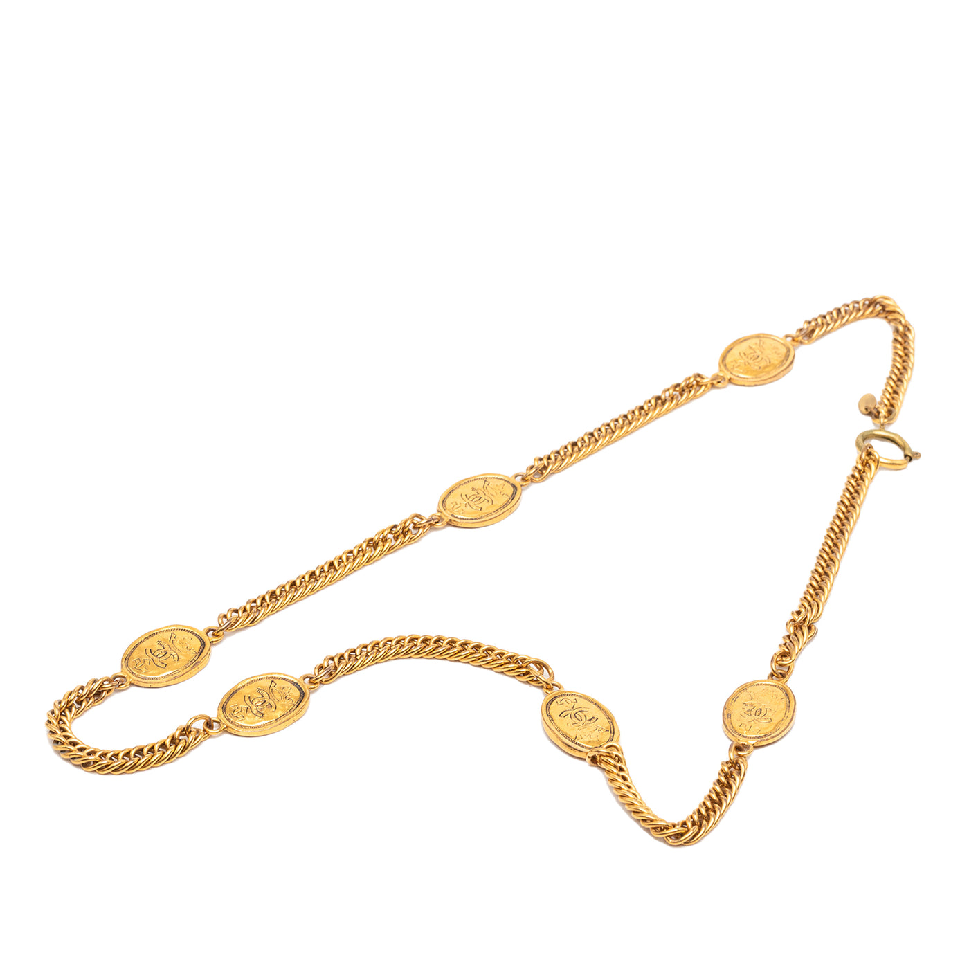 CC Gold Plated Crown Medallion Station Necklace - Image 1
