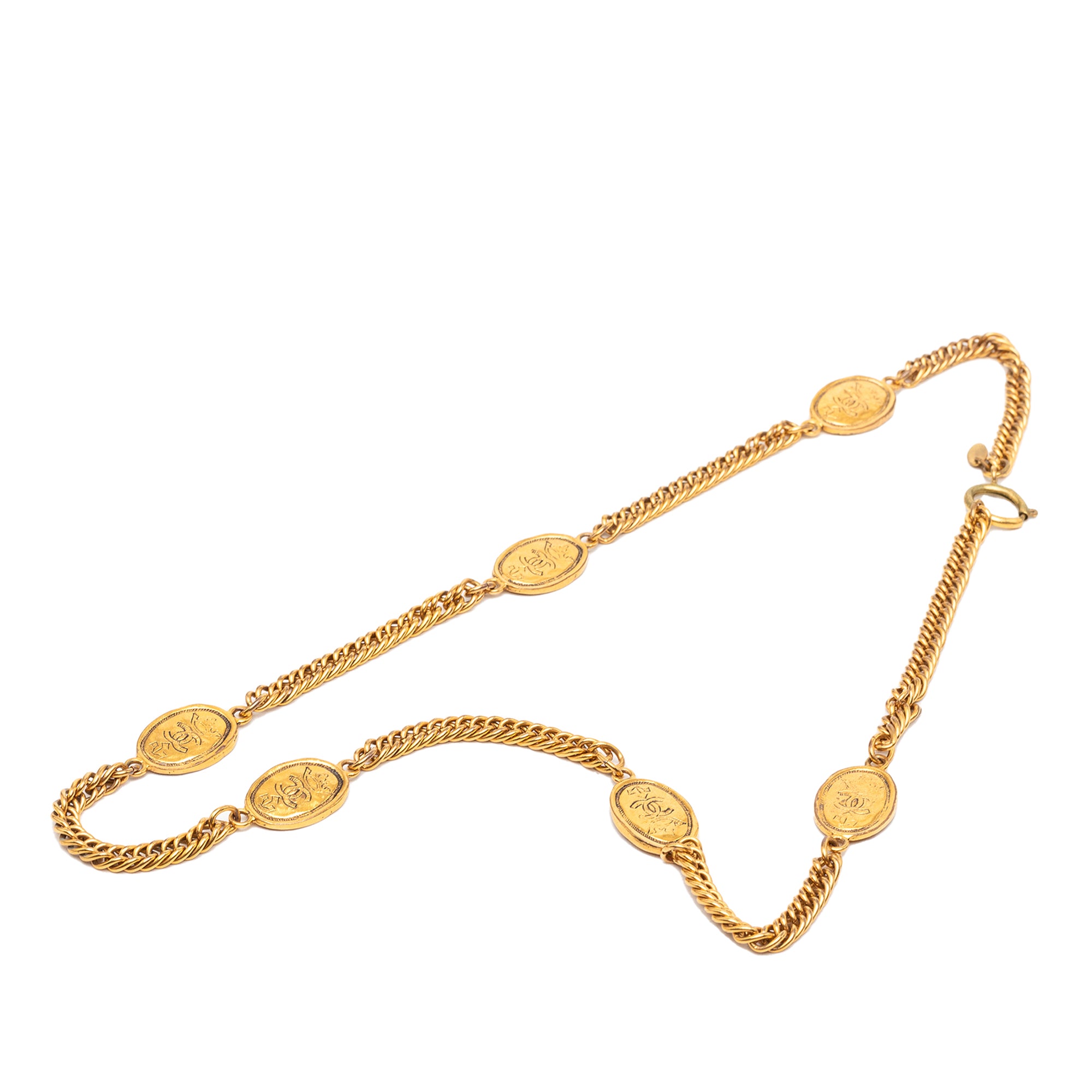 CC Gold Plated Crown Medallion Station Necklace - Image 1