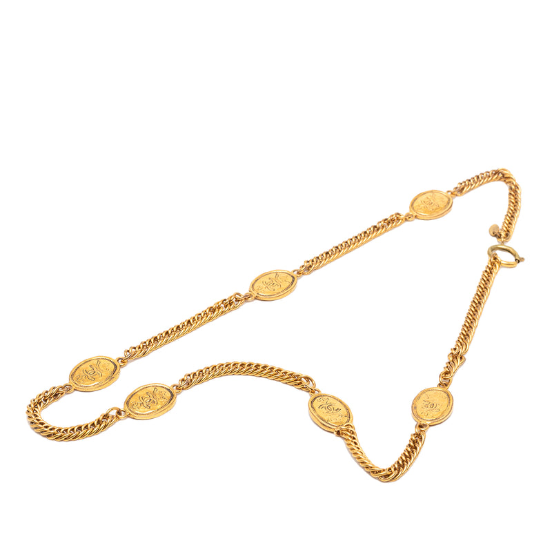 CC Gold Plated Crown Medallion Station Necklace