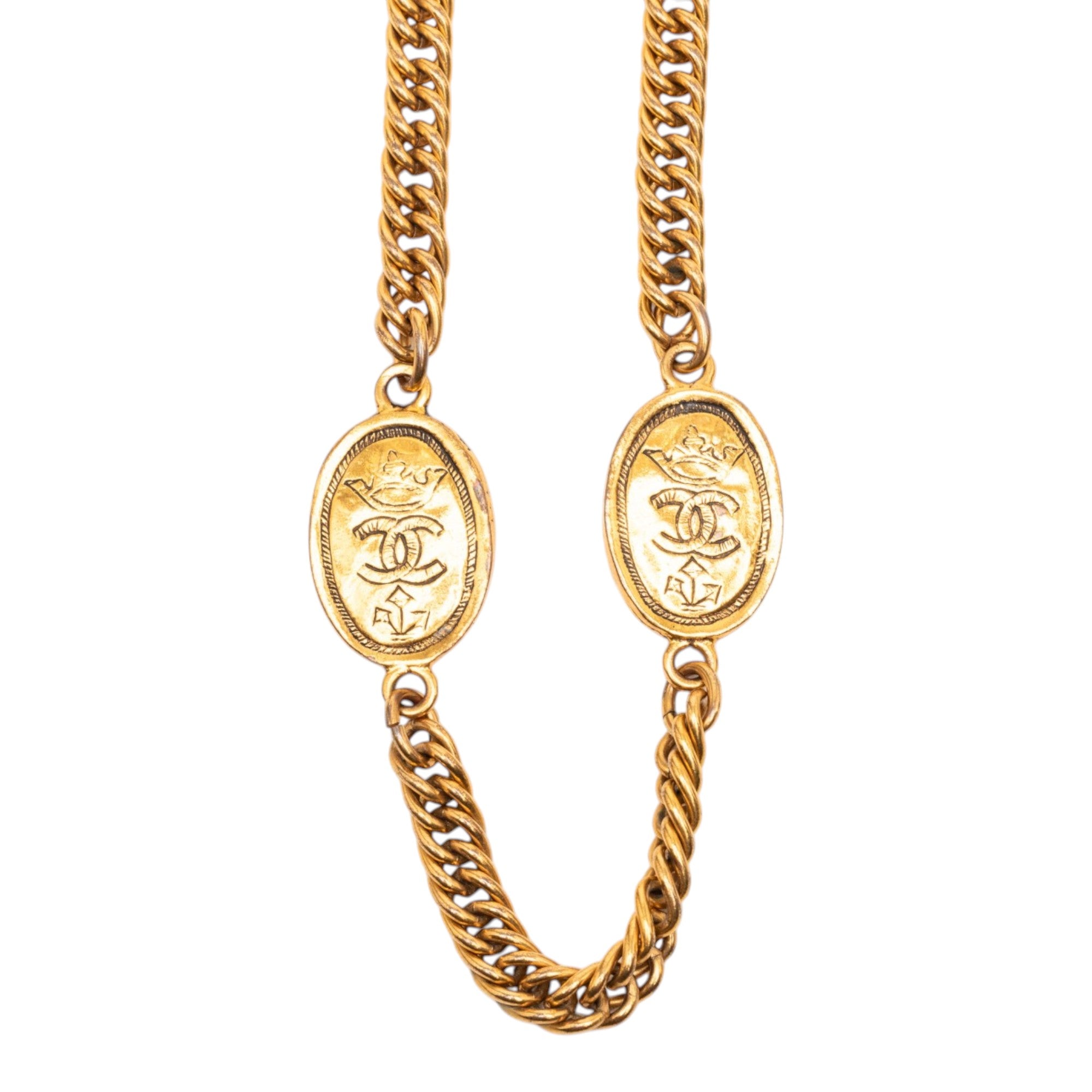CC Gold Plated Crown Medallion Station Necklace - Image 2