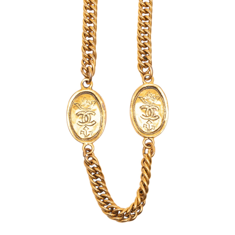 CC Gold Plated Crown Medallion Station Necklace - Image 2