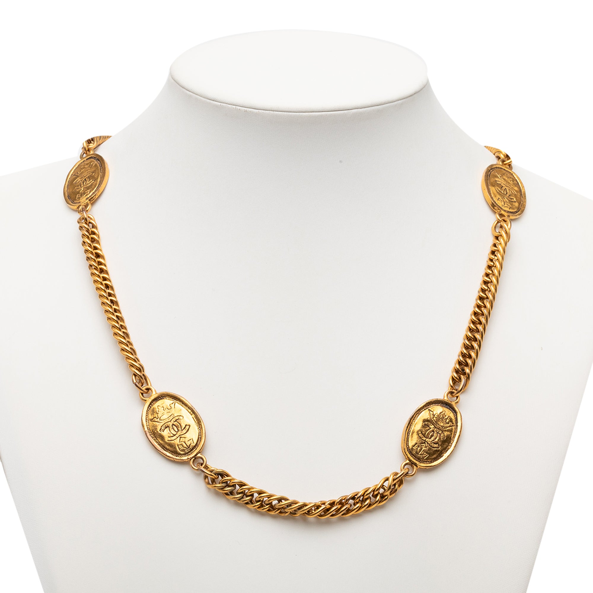 CC Gold Plated Crown Medallion Station Necklace - Image 5