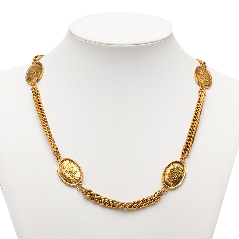 CC Gold Plated Crown Medallion Station Necklace - Image 5
