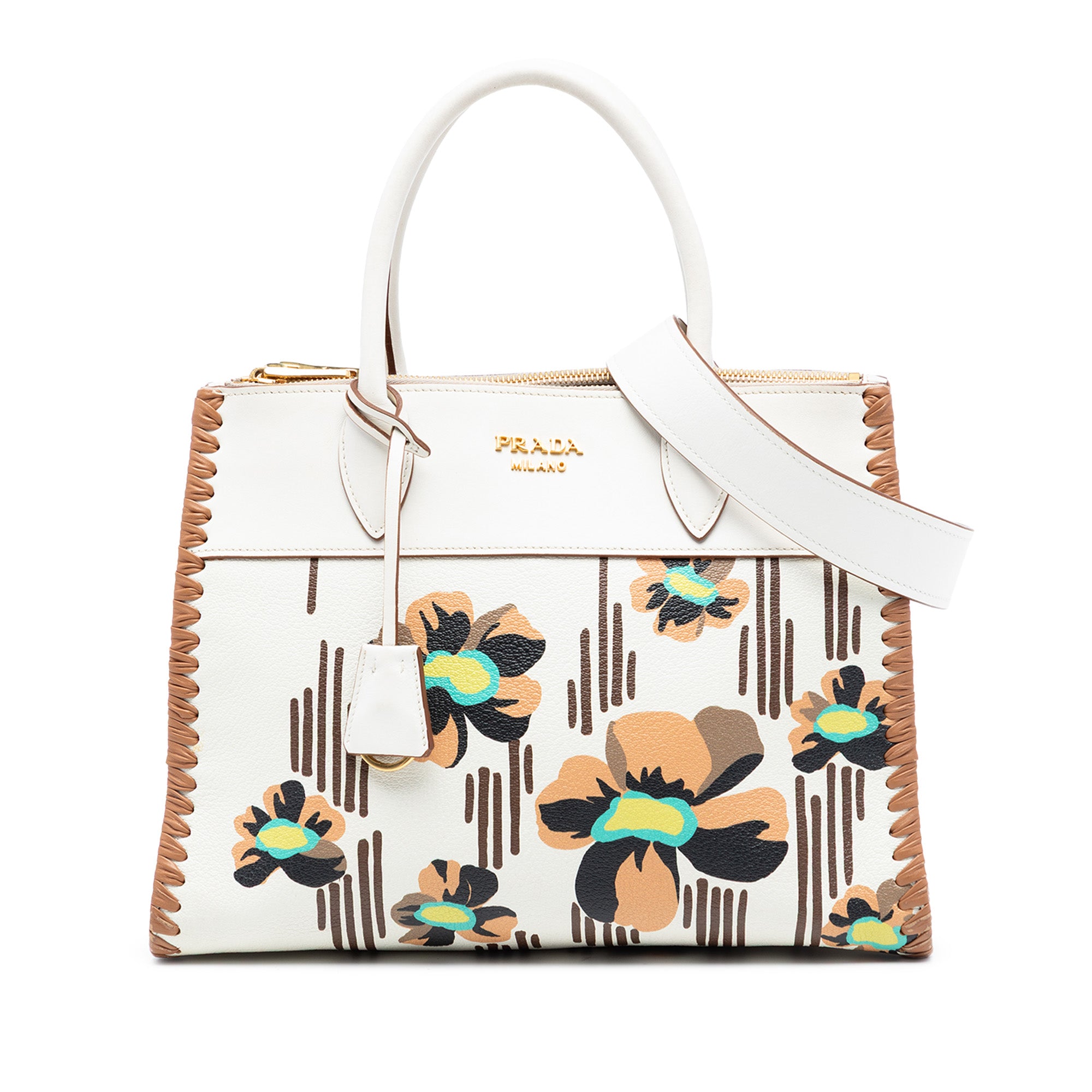 City Calf Trimmed Madras Floral Print Paradigme Whipstitch Satchel - Image 1