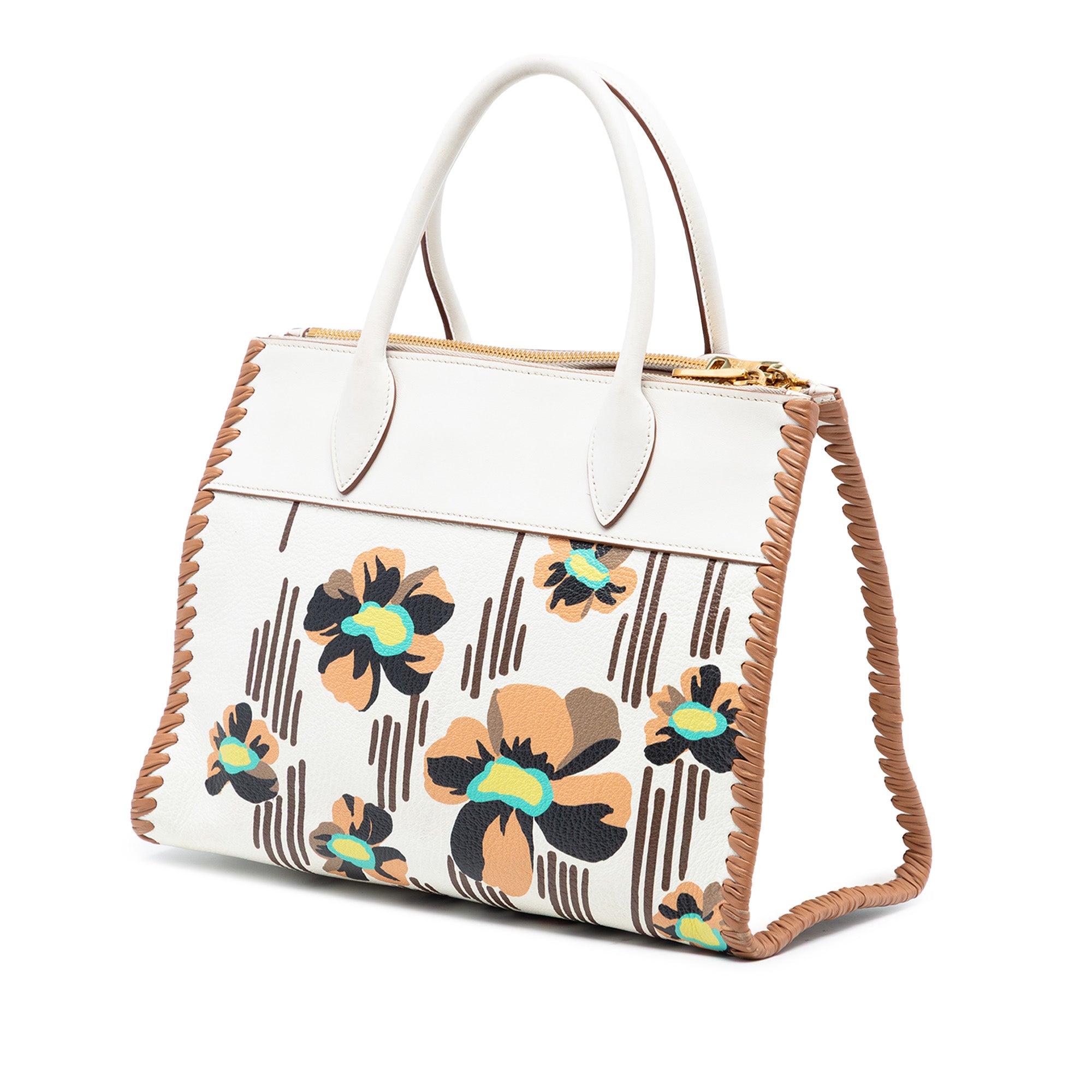City Calf Trimmed Madras Floral Print Paradigme Whipstitch Satchel - Image 2