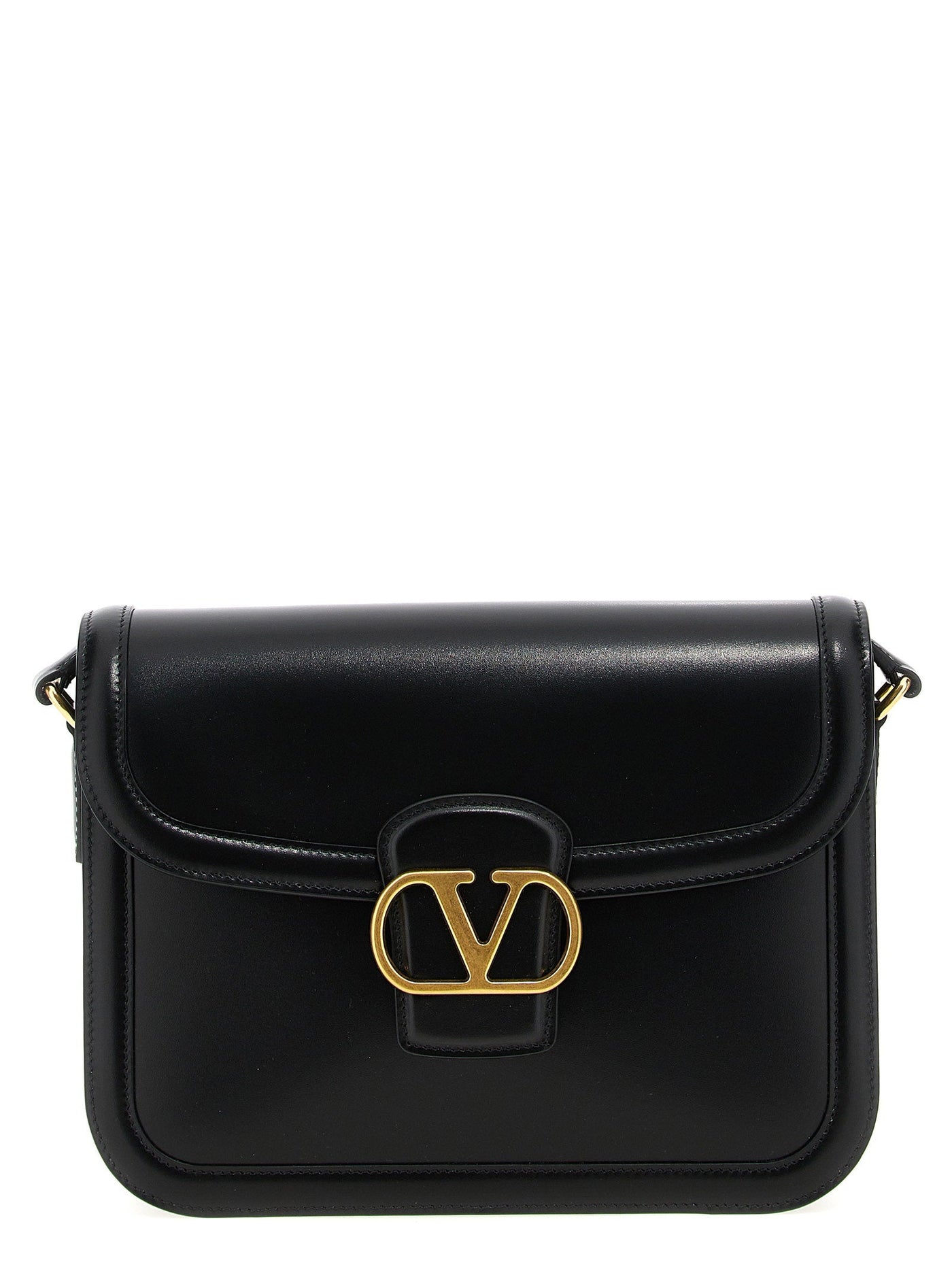 Valentino Garavani Vlogo Signature Shoulder Bag — Black Calf Leather
