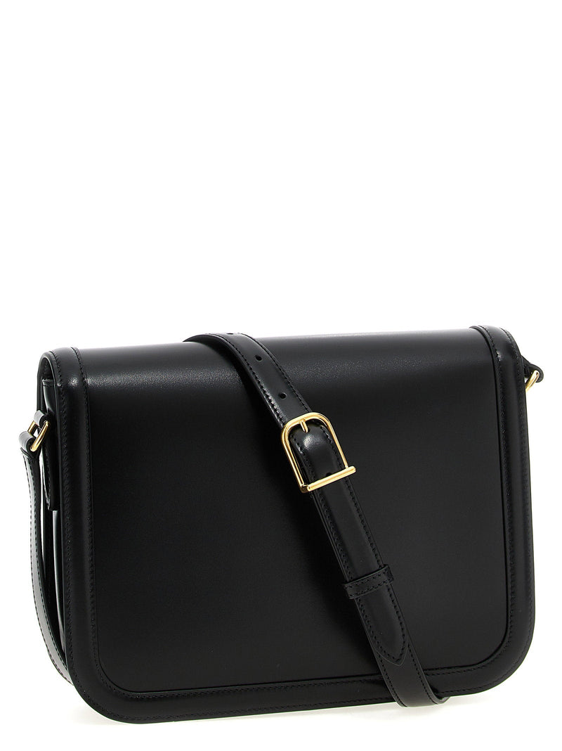 Valentino Garavani Vlogo Signature Shoulder Bag — Black Calf Leather
